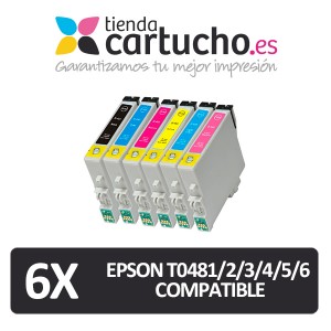 PACK 6 (ELIJA COLORES) CARTUCHOS COMPATIBLES EPSON T0481/2/3/4/5/6  PARA LA IMPRESORA Epson Stylus Photo RX 500 