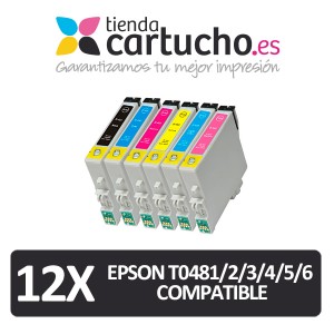 PACK 12 (ELIJA COLORES) CARTUCHOS COMPATIBLES EPSON T0481/2/3/4/5/6  PARA LA IMPRESORA Epson Stylus Photo RX500