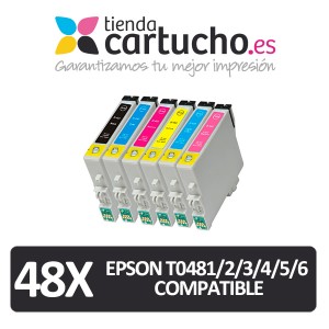 PACK 48 (ELIJA COLORES) CARTUCHOS COMPATIBLES EPSON T0481/2/3/4/5/6 PERTENENCIENTE A LA REFERENCIA Encre Epson T0481/2/3/4/5/6