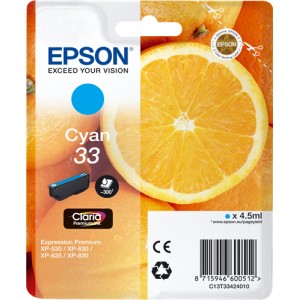 Epson 33 Cyan, Cartucho de tinta original  PERTENENCIENTE A LA REFERENCIA Encre Epson 33 y 33XL