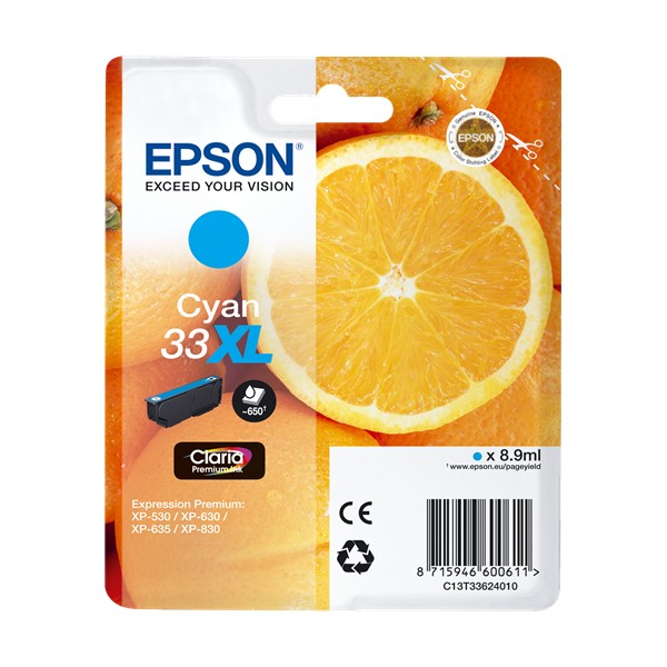 Epson 33XL Cyan, Cartouche d'encre original Epson 33XL Cyan, Cartouche d'encre original