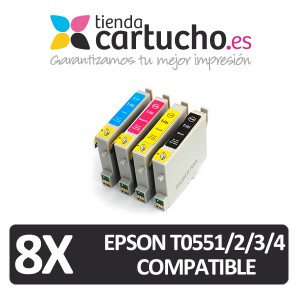 PACK 8 (ELIJA COLORES) CARTUCHOS COMPATIBLES EPSON T0551/2/3/4  PARA LA IMPRESORA Epson Stylus Photo RX520