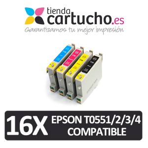 PACK 16 (ELIJA COLORES) CARTUCHOS COMPATIBLES EPSON T0551/2/3/4  PARA LA IMPRESORA Epson Stylus Photo RX450