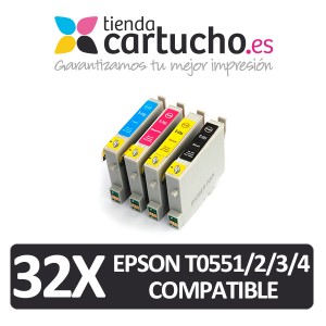 PACK 32 (ELIJA COLORES) CARTUCHOS COMPATIBLES EPSON T0551/2/3/4  PARA LA IMPRESORA Epson Stylus Photo RX420