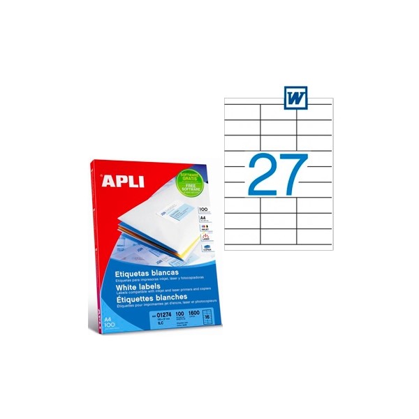 APLI Etiquetas ILC Caja 100 hojas 2700 ud 70X30 Blancas APLI Etiquetas ILC Caja 100 hojas 2700 ud 70X30 Blancas