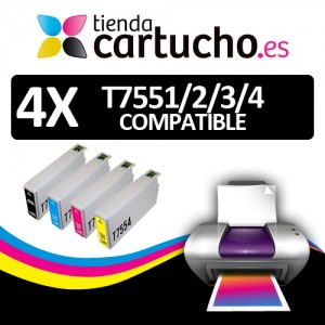 PACK 4 (ELIJA COLORES) CARTUCHOS COMPATIBLES EPSON T7551/2/3/4 PERTENENCIENTE A LA REFERENCIA Encre Epson T7551/2/3/4