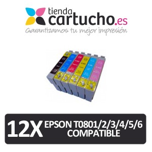 PACK 12 (ELIJA COLORES) CARTUCHOS COMPATIBLES EPSON T0801/2/3/4/5/6 PARA LA IMPRESORA Epson Stylus Photo RX 585