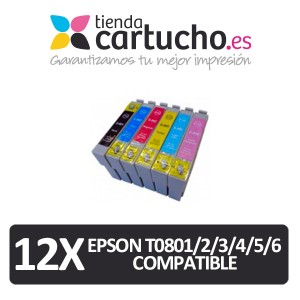 PACK 12 (ELIJA COLORES) CARTUCHOS COMPATIBLES EPSON T0801/2/3/4/5/6 PERTENENCIENTE A LA REFERENCIA Encre Epson T0801/2/3/4/5/6