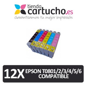 PACK 12 (ELIJA COLORES) CARTUCHOS COMPATIBLES EPSON T0801/2/3/4/5/6 PARA LA IMPRESORA Epson Stylus Photo RX585