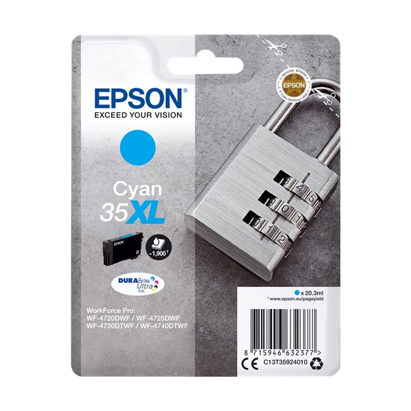 Epson 35XL Cyan, Cartouche De Encre Original Epson 35XL Cyan, Cartouche De Encre Original