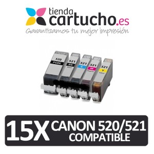 PACK 15 (ELIJA COLORES) CARTUCHOS COMPATIBLES CANON PGI-520 CLI-521 PERTENENCIENTE A LA REFERENCIA Canon PGI520 / CLI521