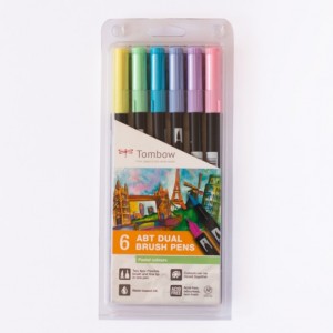 TOMBOW Estuche 6 rotuladores Dual Brush doble punta pincel. Colores pastel.