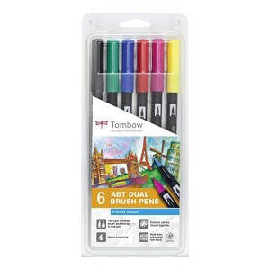 TOMBOW Estuche 6 rotuladores Dual Brush doble punta pincel. Colores pastel.
