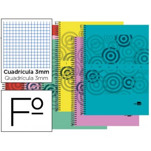 Cuaderno espiral liderpapel folio inspire tapa dura 80h 60 gr cuadro 5mm con margen colores surtidos