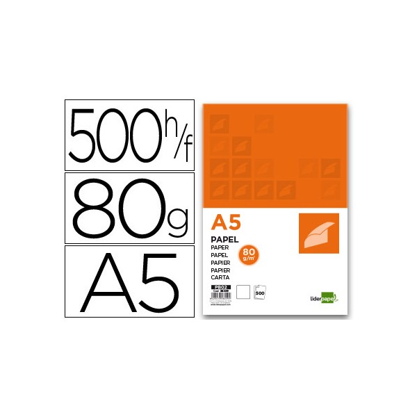 Papel liderpapel a5 80g/m2 paquete de 500 blanco Papel liderpapel a5 80g/m2 paquete de 500 blanco