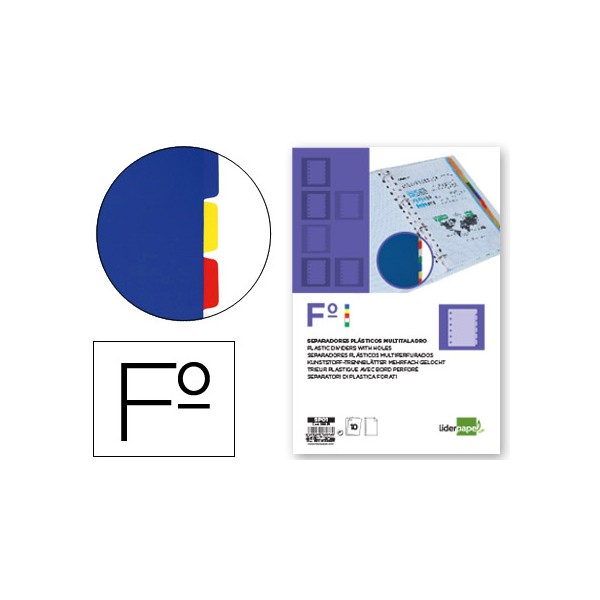 Separador liderpapel plastico juego de 10 separadores folio 16 taladros SP01 Separador liderpapel plastico juego de 10 separadores folio 16 taladros SP01