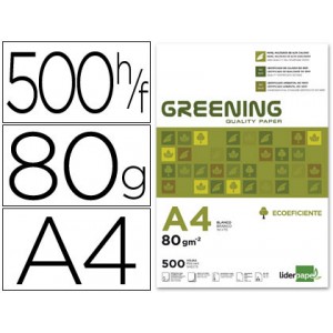 Papel fotocopiadora liderpapel greening din a4 80 gramos paquete de 500 hojas. FT01. 