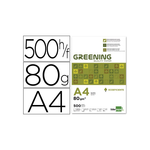 Papel fotocopiadora liderpapel greening din a4 80 gramos paquete de 500 hojas. FT01. Papel fotocopiadora liderpapel greening din a4 80 gramos paquete de 500 hojas. FT01.
