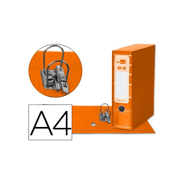 Archivador de palanca liderpap el a4 filing system forrado sin rado lomo 80mm naranja con caja y compresor metalico Archivador de palanca liderpap el a4 filing system forrado sin rado lomo 80mm naranja con caja y compresor metalico