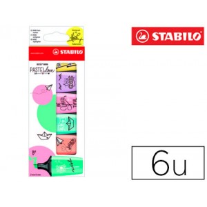 Rotulador stabilo boss mini pastellove estuche con asa de 6 unidades colores surtidos