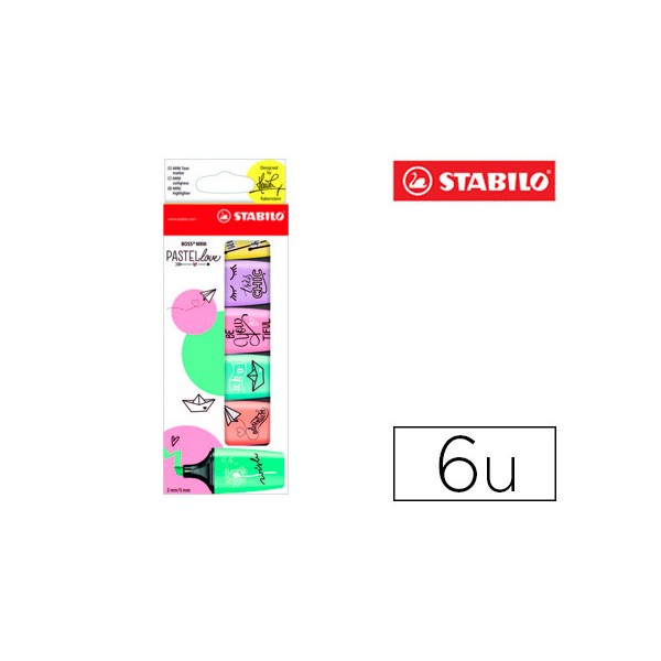 Rotulador stabilo boss mini pastellove estuche con asa de 6 unidades colores surtidos Rotulador stabilo boss mini pastellove estuche con asa de 6 unidades colores surtidos