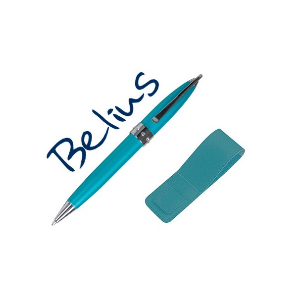 Boligrafo belius brena turquesa lacado con cristal en la anilla central en estuche. Boligrafo belius brena turquesa lacado con cristal en la anilla central en estuche.