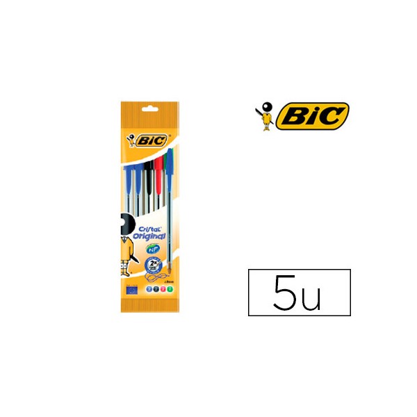 Boligrafo bic cristal medium bolsa de 5 unidades colores surtidos 2 azul /1 negro /1 rojo /1 verde. Boligrafo bic cristal medium bolsa de 5 unidades colores surtidos 2 azul /1 negro /1 rojo /1 verde.
