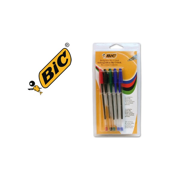 Boligrafo bic cristal surtido (2a-1n-1r-1v) -blister 5. Boligrafo bic cristal surtido (2a-1n-1r-1v) -blister 5.