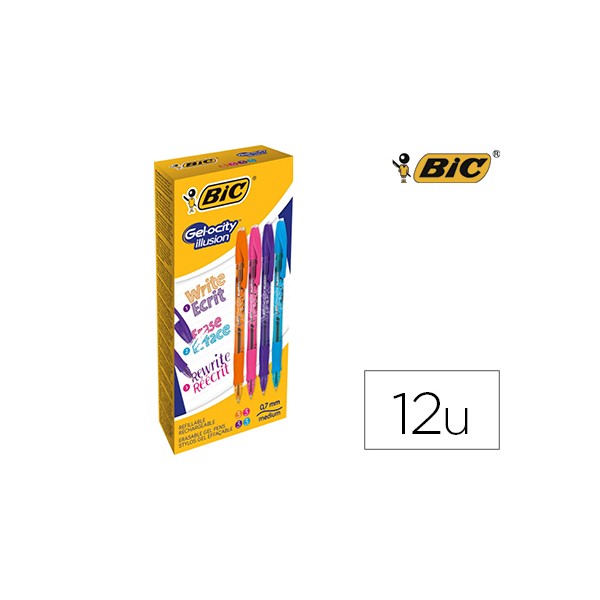 Boligrafo bic gelocity illusion borrable caja de 12 unidades colores surtidos punta de 0,7 mm. Boligrafo bic gelocity illusion borrable caja de 12 unidades colores surtidos punta de 0,7 mm.
