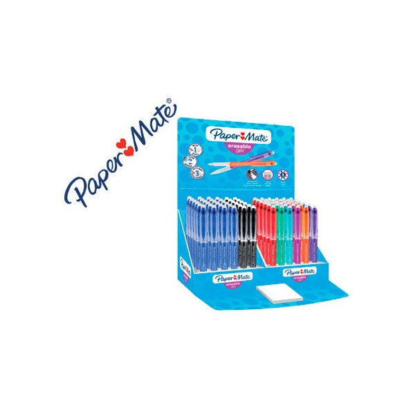 Boligrafo paper mate erasable gel con goma de borrar expositor de 72 unidades colores surtidos. Boligrafo paper mate erasable gel con goma de borrar expositor de 72 unidades colores surtidos.