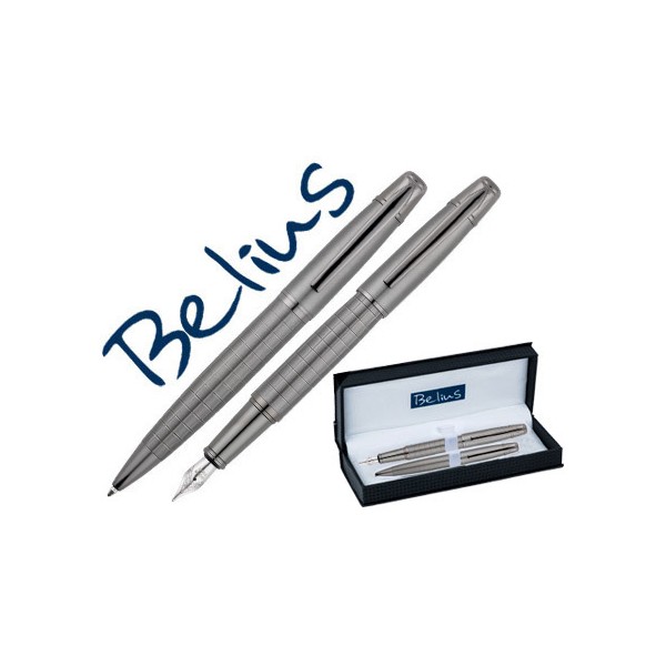 Juego belius boligrafo y pluma goreme cromado con adornos mate en estuche. Juego belius boligrafo y pluma goreme cromado con adornos mate en estuche.
