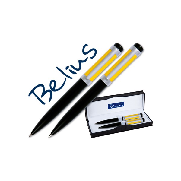Juego belius lacado negro- amarillo boligrafo y portaminas en estuche. Juego belius lacado negro- amarillo boligrafo y portaminas en estuche.