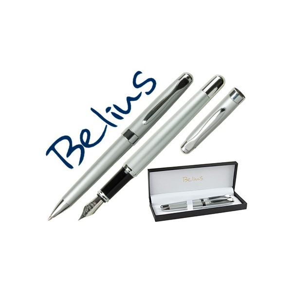Juego de boligrafo y pluma belius mezzano plata lacado en estuche. Juego de boligrafo y pluma belius mezzano plata lacado en estuche.