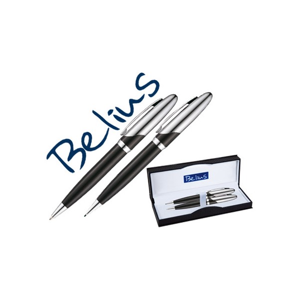 Juego de boligrafo y portaminas belius varsovia negro lacado con detalles cromados en estuche. Juego de boligrafo y portaminas belius varsovia negro lacado con detalles cromados en estuche.