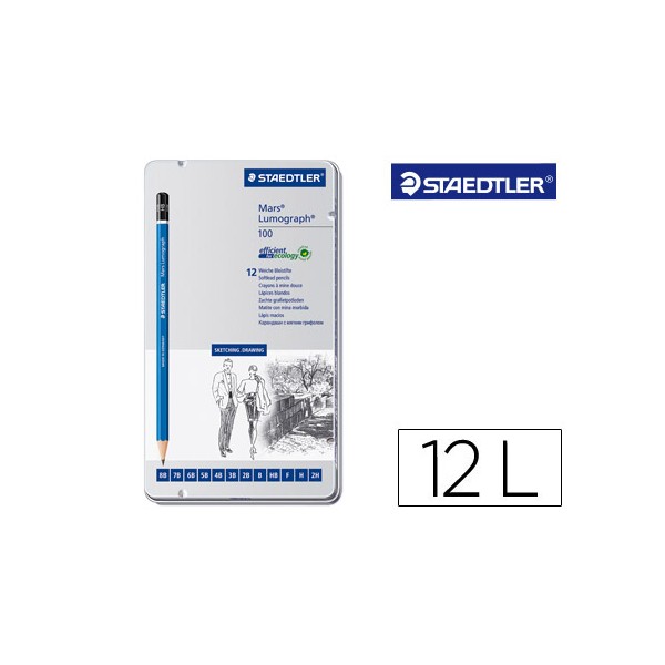 Lapices de grafito straedtler mars lumograph 100 caja metalica de 12 lapices 8b- 7b-6b-5b-4b-3b-2b-b-hb-f-h-2h. Lapices de grafito straedtler mars lumograph 100 caja metalica de 12 lapices 8b- 7b-6b-5b-4b-3b-2b-b-hb-f-h-2h.