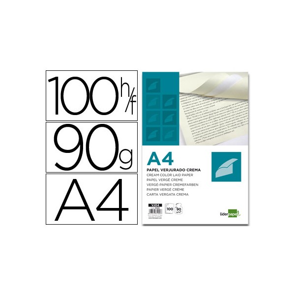 Papel verjurado liderpapel a4 90g/m2 crema paquete de 100. Papel verjurado liderpapel a4 90g/m2 crema paquete de 100.