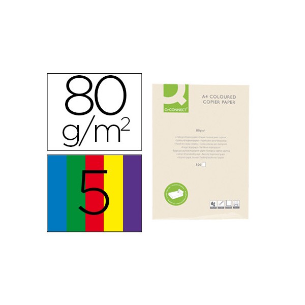 Papel color q-connect din a4 80 gr 5 colores surtidos intensos paquete de 500 hojas. Papel color q-connect din a4 80 gr 5 colores surtidos intensos paquete de 500 hojas.