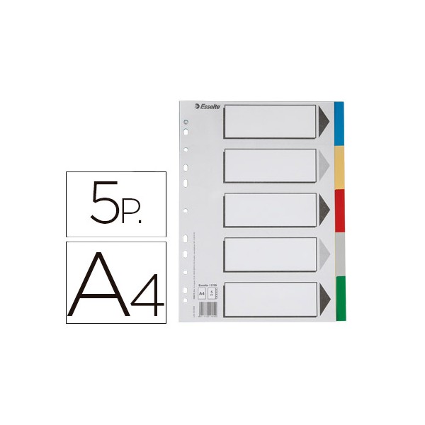 Separador esselte plastico juego de 5 separadores din a4 con 5 colores multitaladro. Separador esselte plastico juego de 5 separadores din a4 con 5 colores multitaladro.
