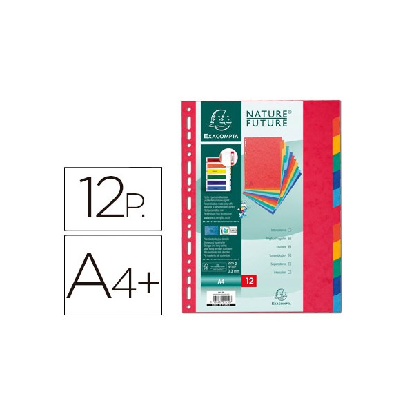 Separador exacompta cartulina simil prespan juego de 12 separadores din a4+ multitaladro colores vivos. Separador exacompta cartulina simil prespan juego de 12 separadores din a4+ multitaladro colores vivos.
