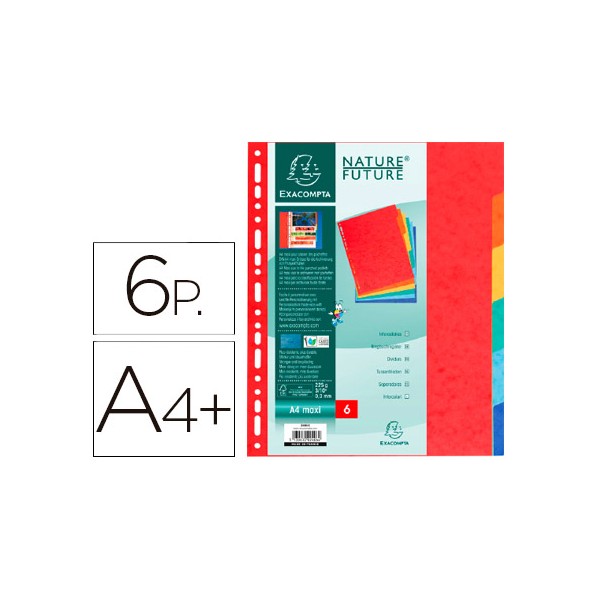 Separador exacompta cartulina simil prespan juego de 6 separadores din a4+ multitaladro colores vivos. Separador exacompta cartulina simil prespan juego de 6 separadores din a4+ multitaladro colores vivos.