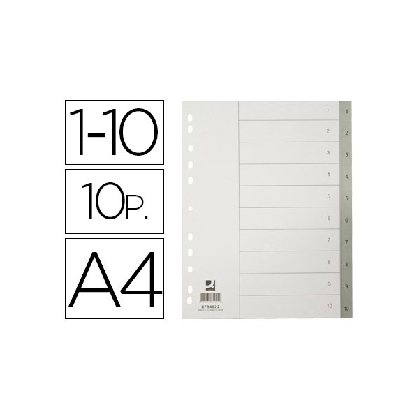 Separador numerico q-connect plastico 1-10 juego de 10 separadores din a4 -multitaladro. Separador numerico q-connect plastico 1-10 juego de 10 separadores din a4 -multitaladro.