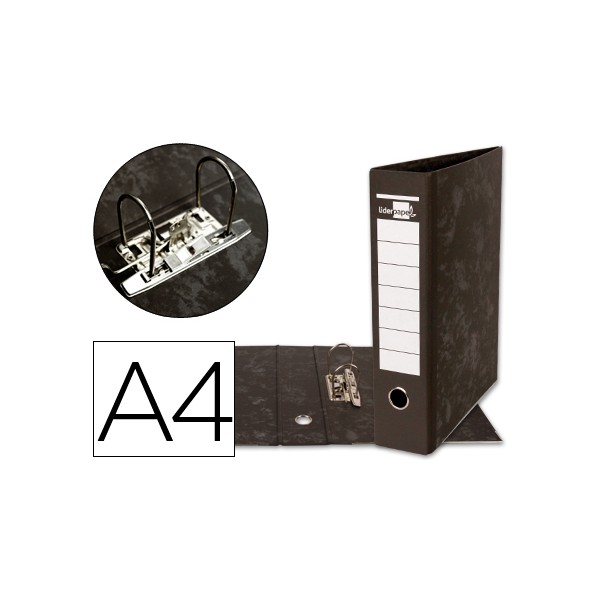 Archivador de palanca liderpapel a4 carton forrado sin rado lomo 80mm negro compresor metalico. Archivador de palanca liderpapel a4 carton forrado sin rado lomo 80mm negro compresor metalico.