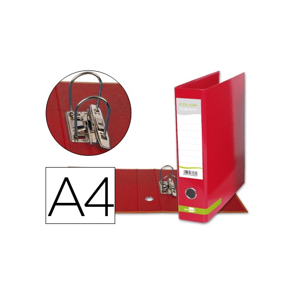 Archivador de palanca liderpapel a4 color system forrado sin rado lomo 80mm rojo compresor metalico. Archivador de palanca liderpapel a4 color system forrado sin rado lomo 80mm rojo compresor metalico.