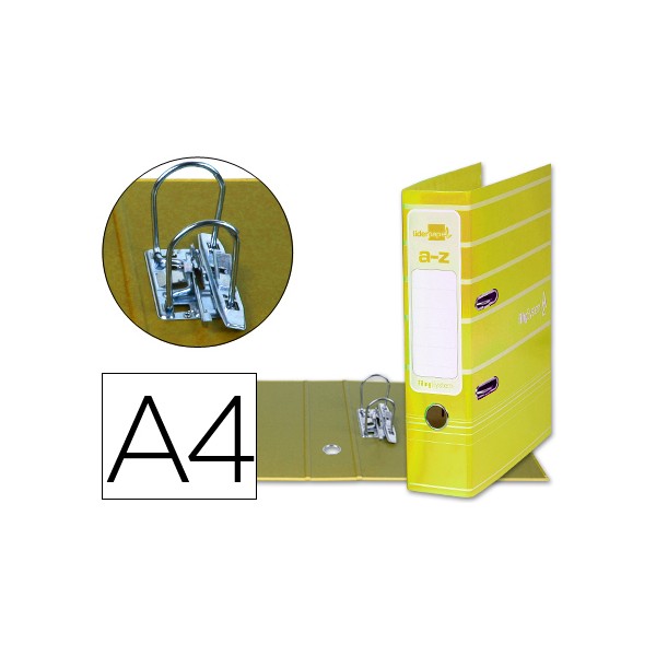 Archivador de palanca liderpapel a4 filing system forrado con rado lomo 75mm amarillo compresor metalico. Archivador de palanca liderpapel a4 filing system forrado con rado lomo 75mm amarillo compresor metalico.