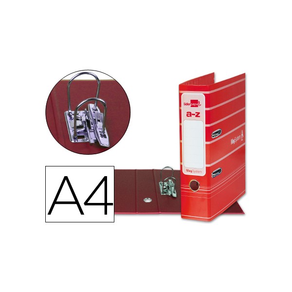Archivador de palanca liderpapel a4 filing system forrado con rado lomo 75mm rojo compresor metalico. Archivador de palanca liderpapel a4 filing system forrado con rado lomo 75mm rojo compresor metalico.