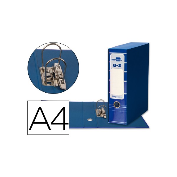 Archivador de palanca liderpapel a4 filing system forrado sin rado lomo 80mm azul con caja y compresor metalico. Archivador de palanca liderpapel a4 filing system forrado sin rado lomo 80mm azul con caja y compresor metalico.