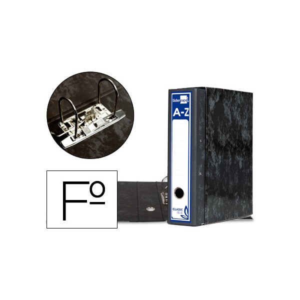 Archivador de palanca liderpapel carton forrado folio jaspeado negro con caja classic blue. Archivador de palanca liderpapel carton forrado folio jaspeado negro con caja classic blue.