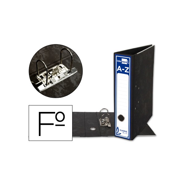 Archivador de palanca liderpapel folio classic blue carton entrecolado sin rado lomo 80mm negro compresor metal. Archivador de palanca liderpapel folio classic blue carton entrecolado sin rado lomo 80mm negro compresor metal.