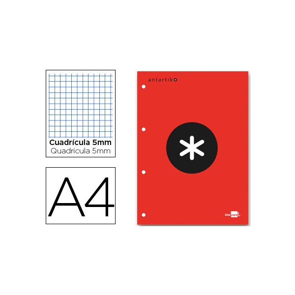 Bloc encolado liderpapel antartik cuadro 5 mm a4 natural 80 h. 100 gr color rojo. Bloc encolado liderpapel antartik cuadro 5 mm a4 natural 80 h. 100 gr color rojo.