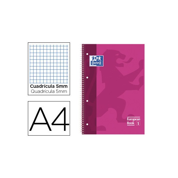 Bloc espiral oxford european book tapa extradura din a4 80 hojas cuadricula 5 mm color rosa. Bloc espiral oxford european book tapa extradura din a4 80 hojas cuadricula 5 mm color rosa.